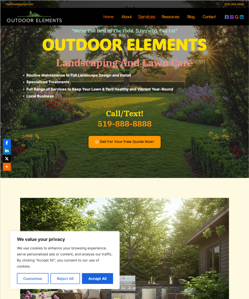 Image of Outdoor Elements website.